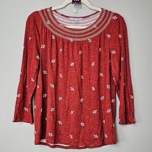 Daniel Rainn, Rust Orange Embroidered 3/4 Sleeve Top Blouse, Size Small, NWT